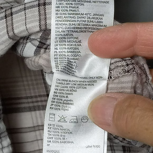 H&M Divided Plaid Long Sleeve 100% Soft Cotton Button Up‎ Beige Brown Collar XS - Picture 8 of 12